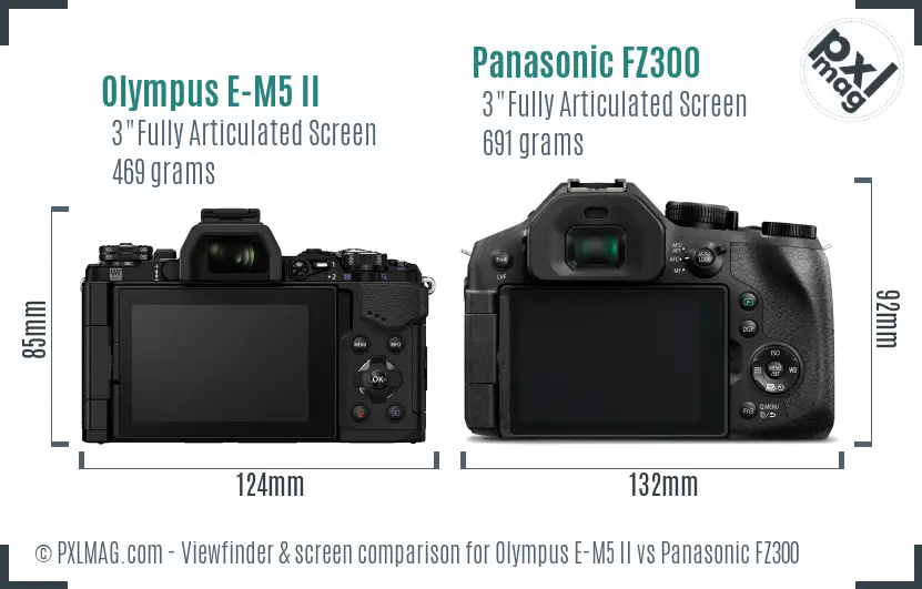 Olympus E-M5 II vs Panasonic FZ300 Screen and Viewfinder comparison