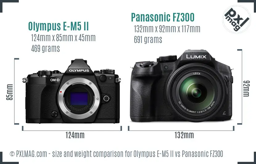Olympus E-M5 II vs Panasonic FZ300 size comparison