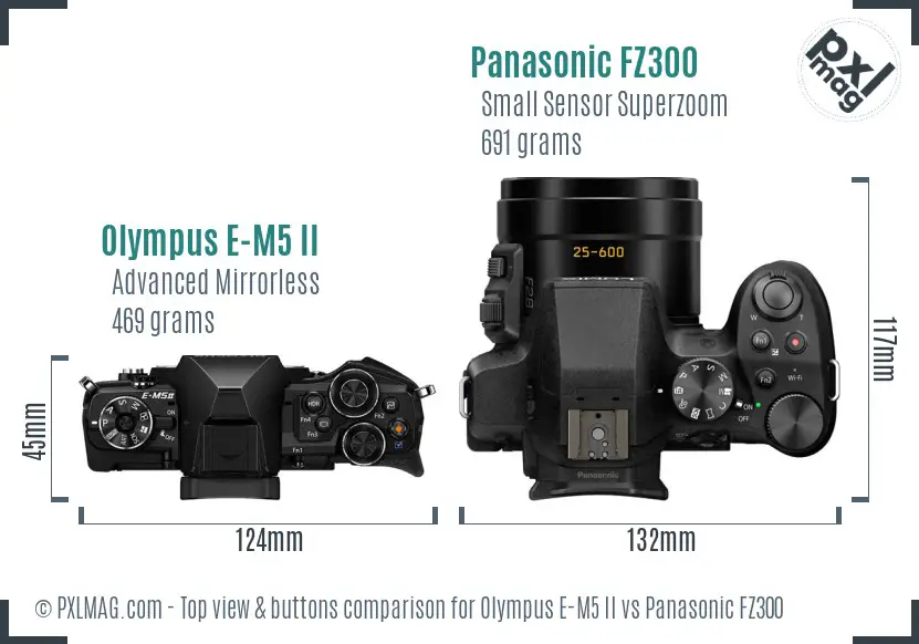 Olympus E-M5 II vs Panasonic FZ300 top view buttons comparison