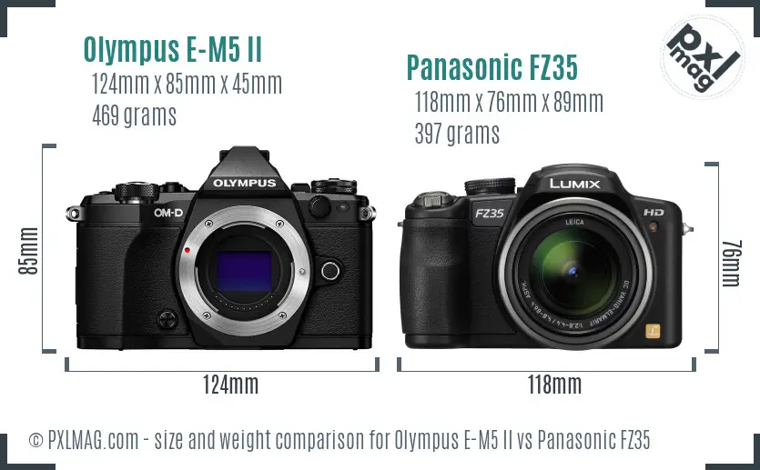 Olympus E-M5 II vs Panasonic FZ35 size comparison