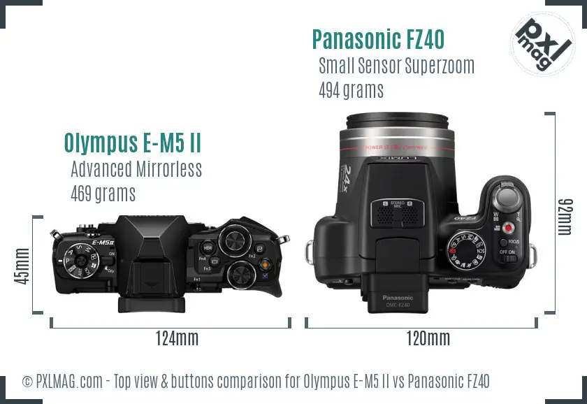 Olympus E-M5 II vs Panasonic FZ40 top view buttons comparison