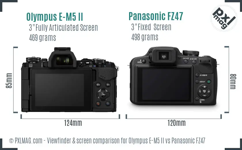 Olympus E-M5 II vs Panasonic FZ47 Screen and Viewfinder comparison