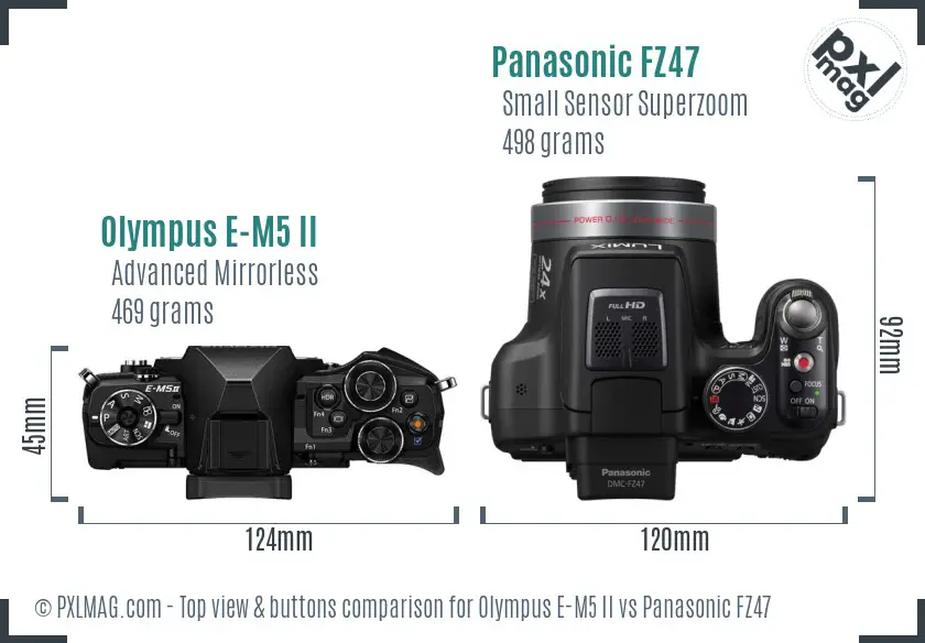 Olympus E-M5 II vs Panasonic FZ47 top view buttons comparison