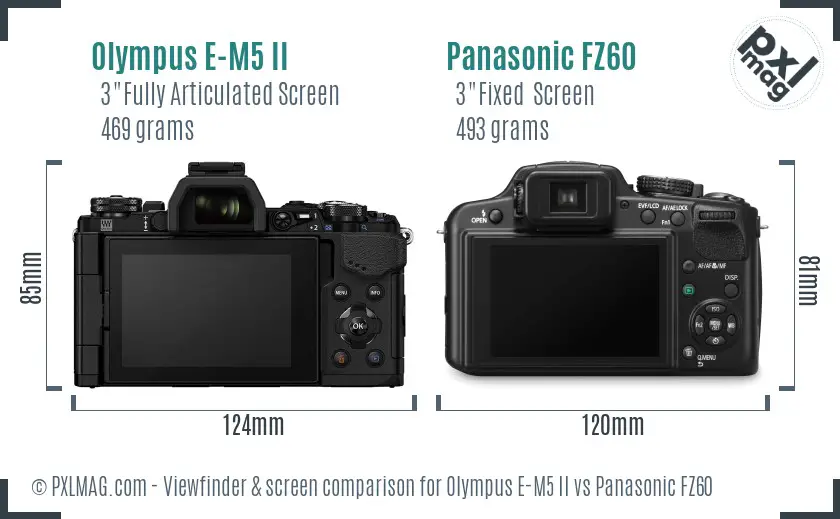 Olympus E-M5 II vs Panasonic FZ60 Screen and Viewfinder comparison
