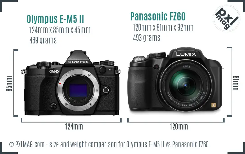 Olympus E-M5 II vs Panasonic FZ60 size comparison