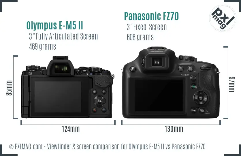 Olympus E-M5 II vs Panasonic FZ70 Screen and Viewfinder comparison