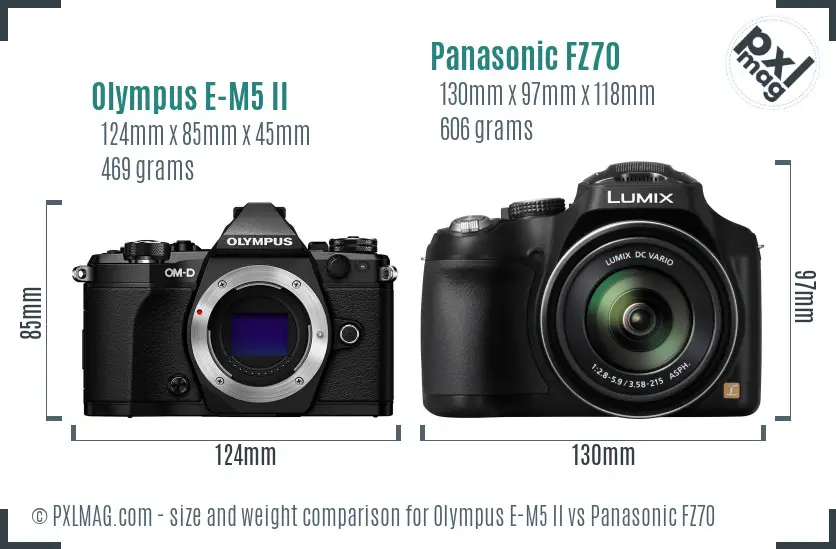 Olympus E-M5 II vs Panasonic FZ70 size comparison