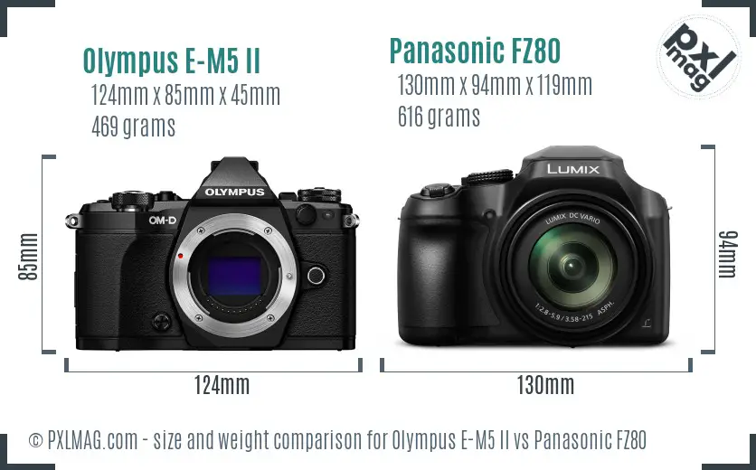 Olympus E-M5 II vs Panasonic FZ80 size comparison