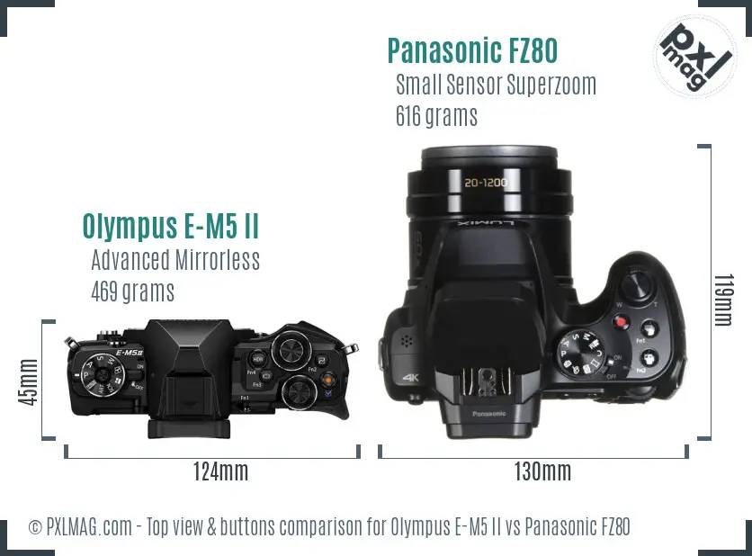 Olympus E-M5 II vs Panasonic FZ80 top view buttons comparison