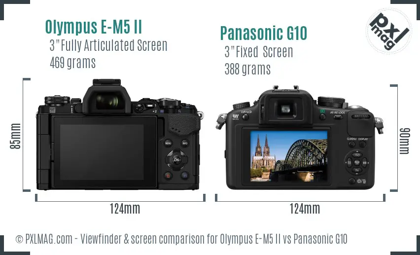 Olympus E-M5 II vs Panasonic G10 Screen and Viewfinder comparison