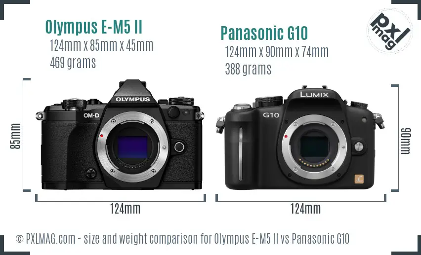 Olympus E-M5 II vs Panasonic G10 size comparison