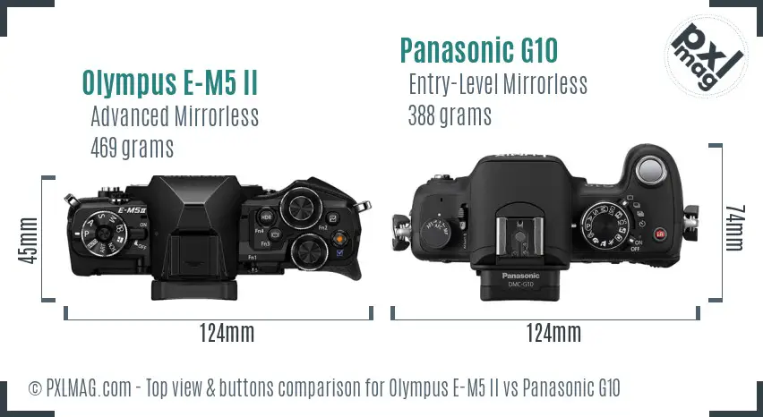 Olympus E-M5 II vs Panasonic G10 top view buttons comparison