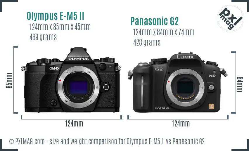 Olympus E-M5 II vs Panasonic G2 size comparison