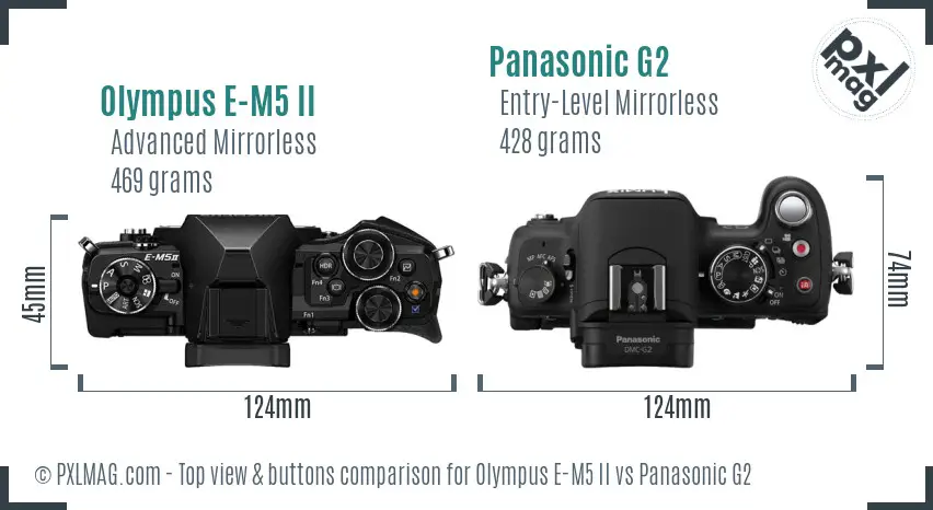 Olympus E-M5 II vs Panasonic G2 top view buttons comparison