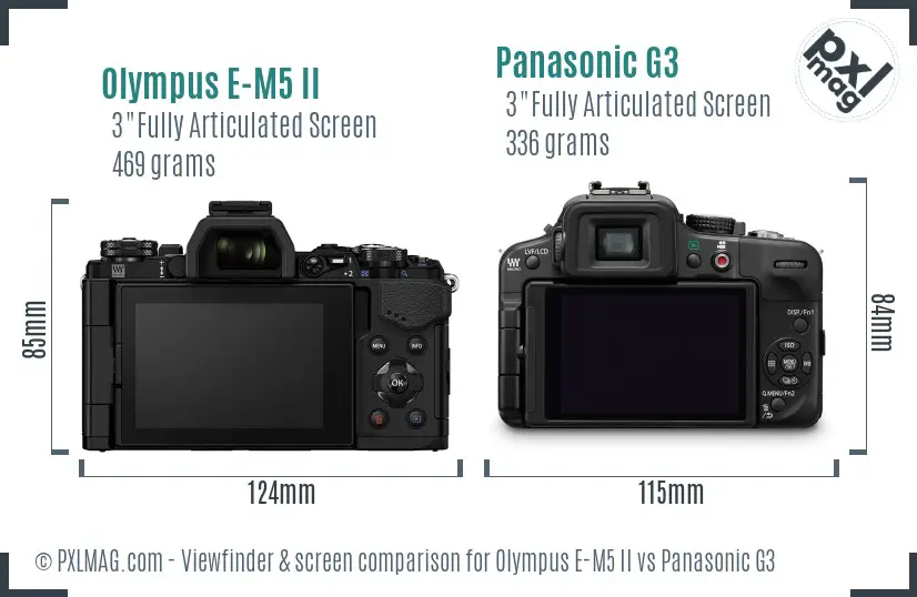 Olympus E-M5 II vs Panasonic G3 Screen and Viewfinder comparison
