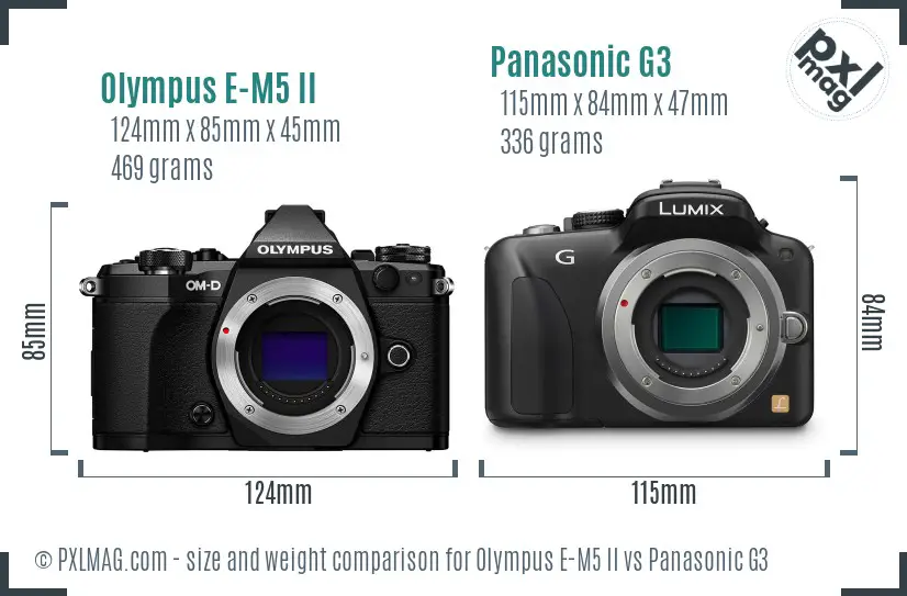 Olympus E-M5 II vs Panasonic G3 size comparison