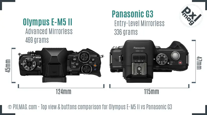 Olympus E-M5 II vs Panasonic G3 top view buttons comparison