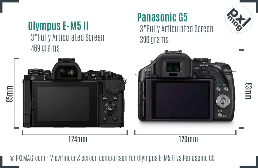 Olympus E-M5 II vs Panasonic G5 Screen and Viewfinder comparison