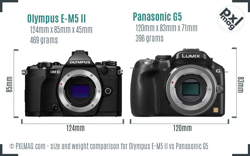 Olympus E-M5 II vs Panasonic G5 size comparison