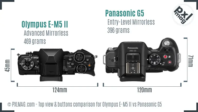 Olympus E-M5 II vs Panasonic G5 top view buttons comparison