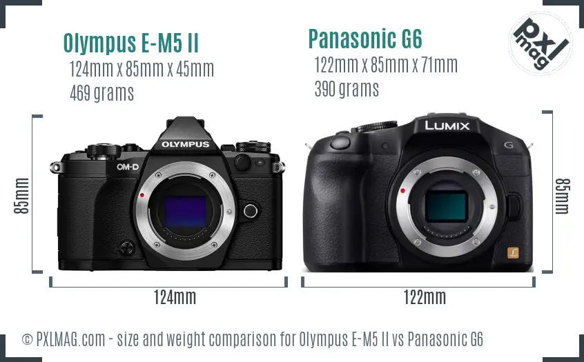 Olympus E-M5 II vs Panasonic G6 size comparison