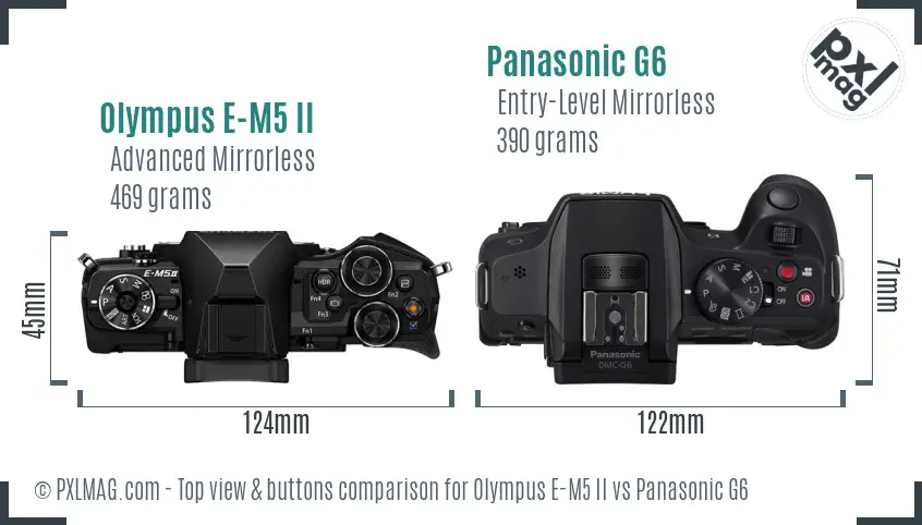 Olympus E-M5 II vs Panasonic G6 top view buttons comparison