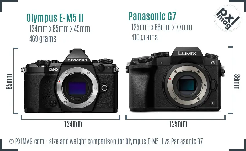 Olympus E-M5 II vs Panasonic G7 size comparison