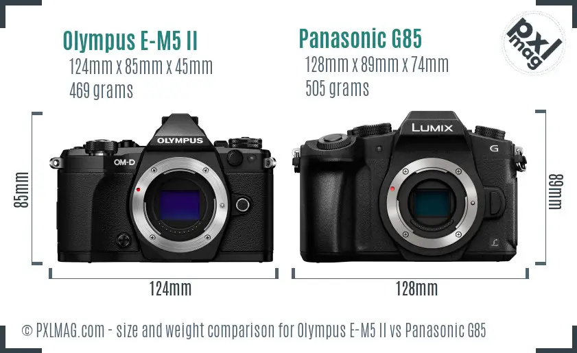 Olympus E-M5 II vs Panasonic G85 size comparison