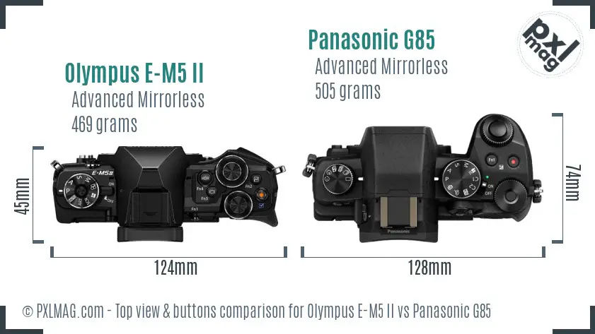 Olympus E-M5 II vs Panasonic G85 top view buttons comparison