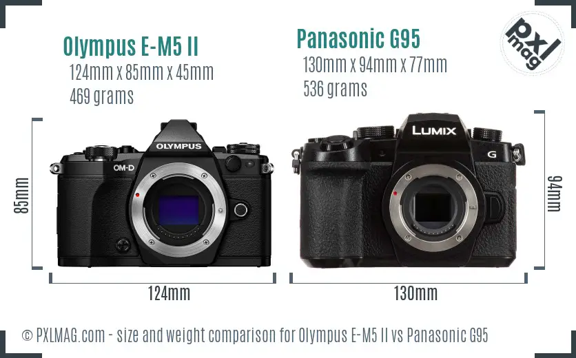Olympus E-M5 II vs Panasonic G95 size comparison