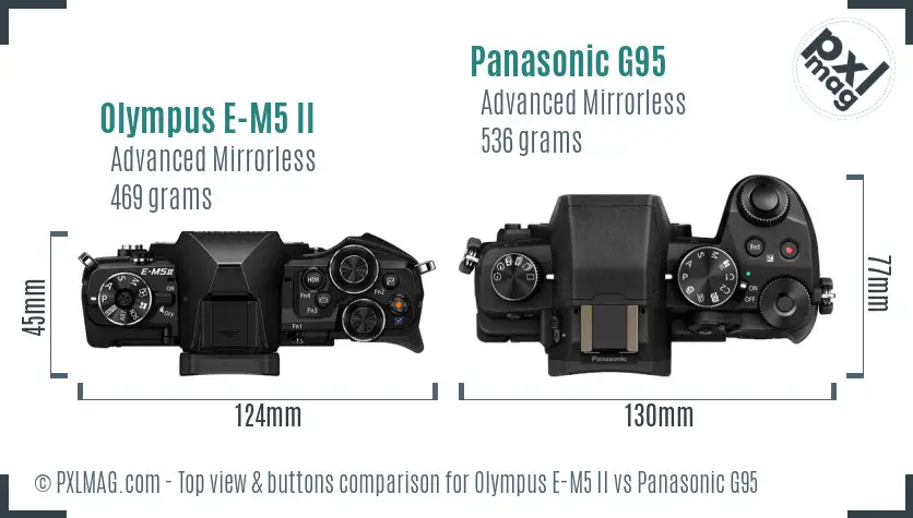 Olympus E-M5 II vs Panasonic G95 top view buttons comparison