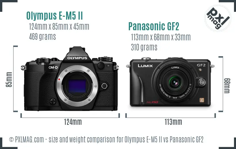 Olympus E-M5 II vs Panasonic GF2 size comparison