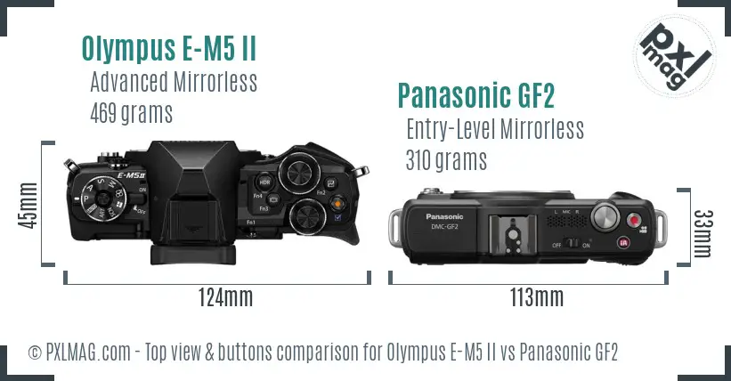 Olympus E-M5 II vs Panasonic GF2 top view buttons comparison