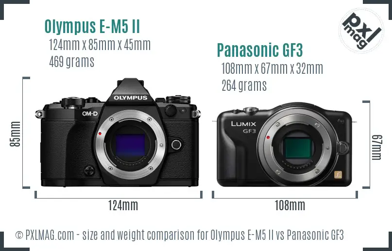 Olympus E-M5 II vs Panasonic GF3 size comparison