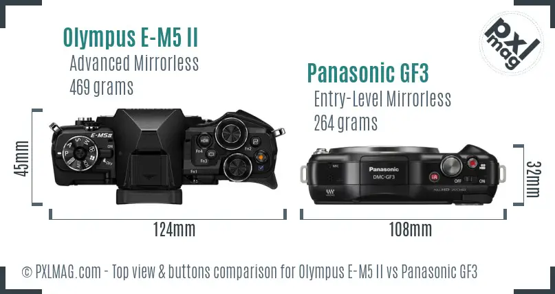 Olympus E-M5 II vs Panasonic GF3 top view buttons comparison