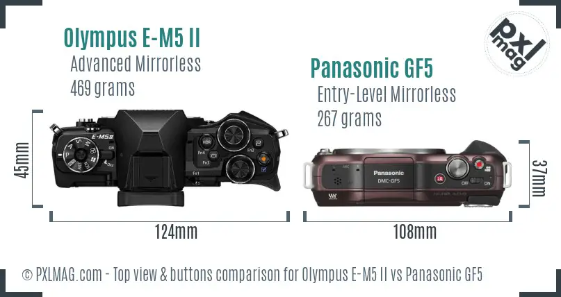 Olympus E-M5 II vs Panasonic GF5 top view buttons comparison