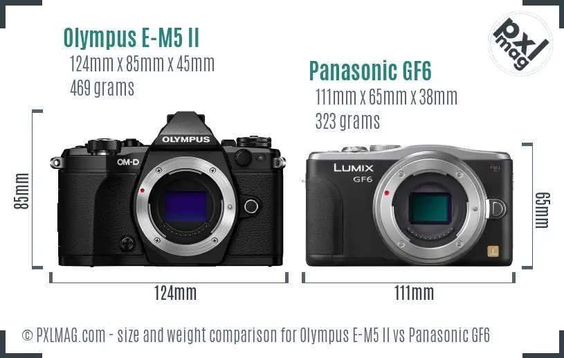 Olympus E-M5 II vs Panasonic GF6 size comparison