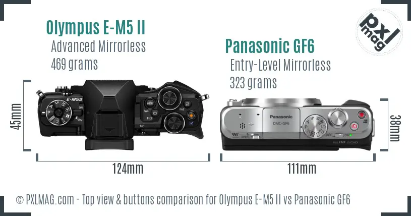 Olympus E-M5 II vs Panasonic GF6 top view buttons comparison