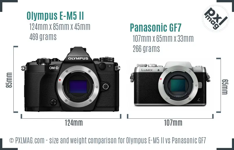 Olympus E-M5 II vs Panasonic GF7 size comparison