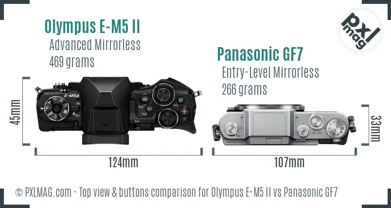 Olympus E-M5 II vs Panasonic GF7 top view buttons comparison