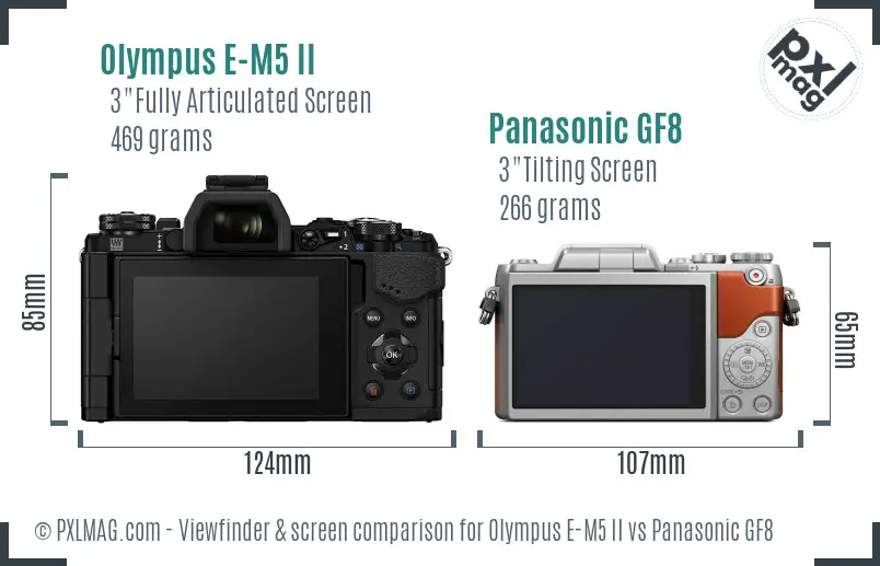 Olympus E-M5 II vs Panasonic GF8 Screen and Viewfinder comparison