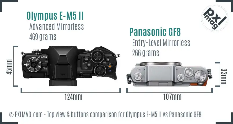 Olympus E-M5 II vs Panasonic GF8 top view buttons comparison