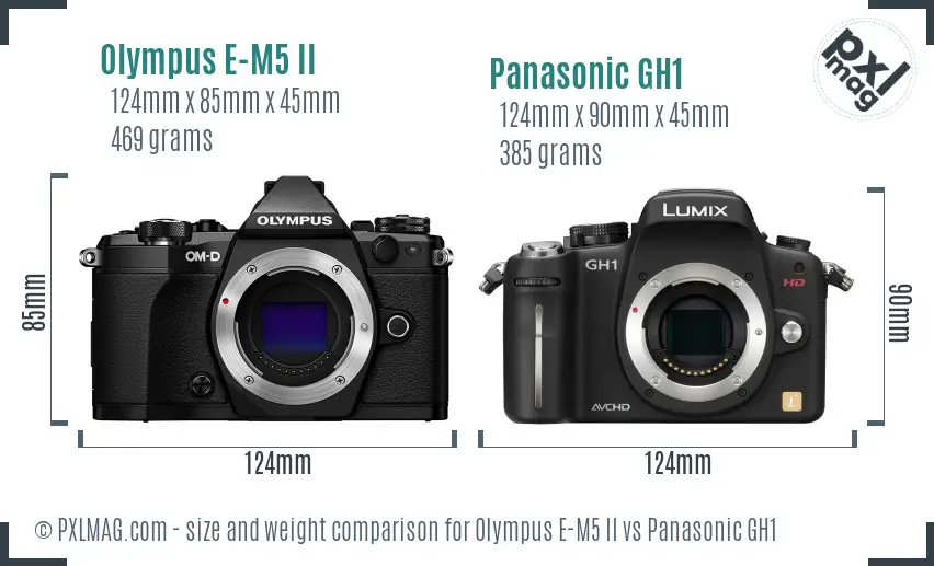 Olympus E-M5 II vs Panasonic GH1 size comparison