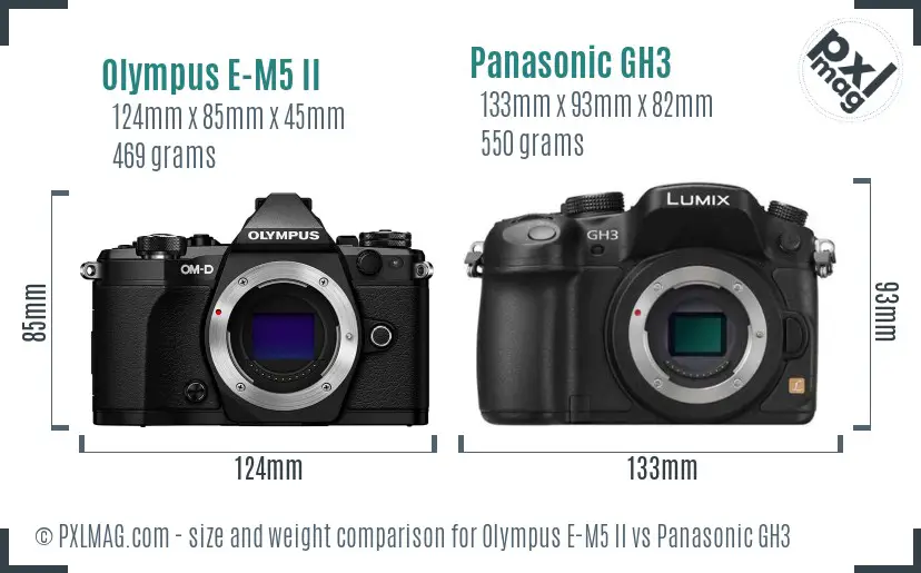 Olympus E-M5 II vs Panasonic GH3 size comparison