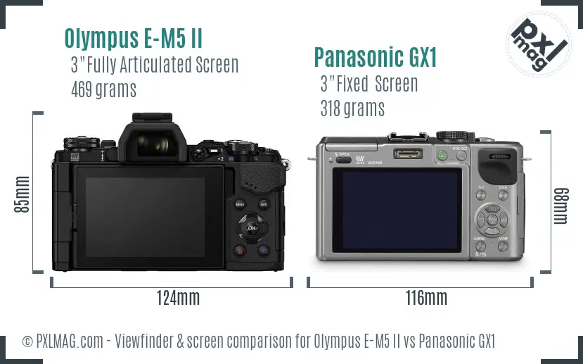 Olympus E-M5 II vs Panasonic GX1 Screen and Viewfinder comparison
