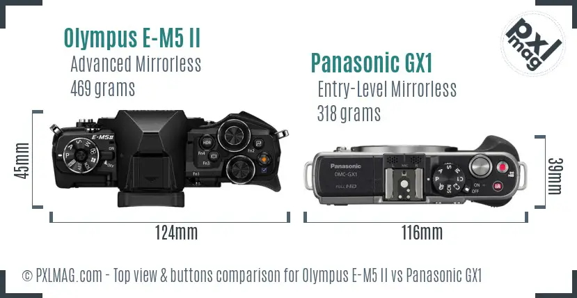 Olympus E-M5 II vs Panasonic GX1 top view buttons comparison
