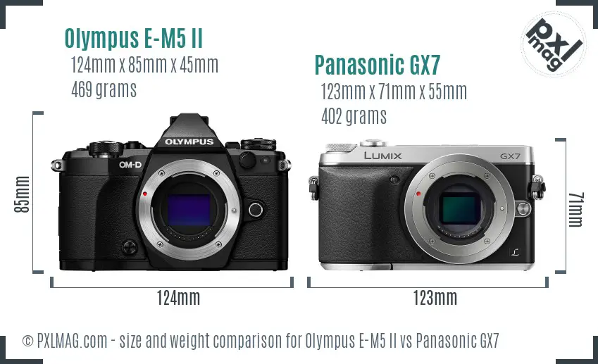 Olympus E-M5 II vs Panasonic GX7 size comparison