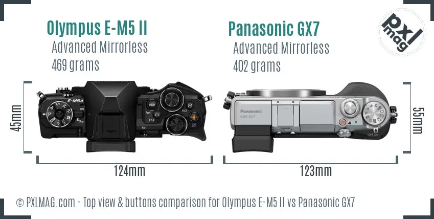Olympus E-M5 II vs Panasonic GX7 top view buttons comparison