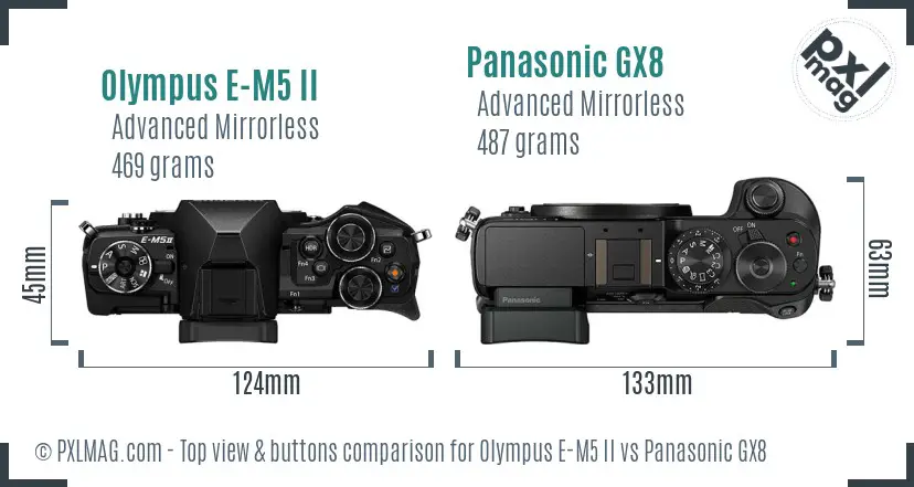 Olympus E-M5 II vs Panasonic GX8 top view buttons comparison