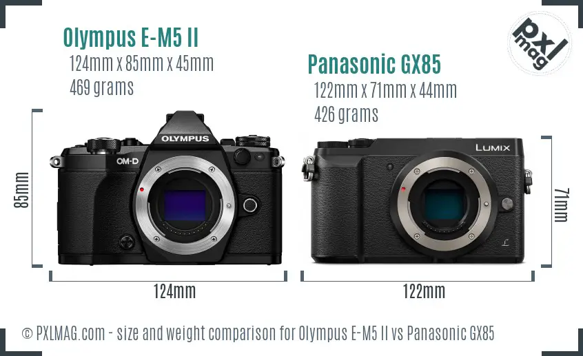 Olympus E-M5 II vs Panasonic GX85 size comparison